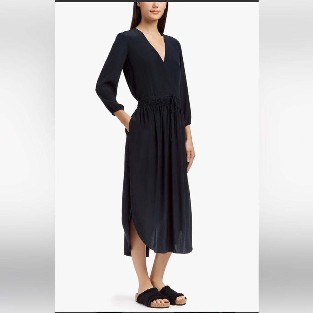 JAMES PERSE LOS ANGELES Silk Charmeuse French Navy Blue Midi Dress $425
